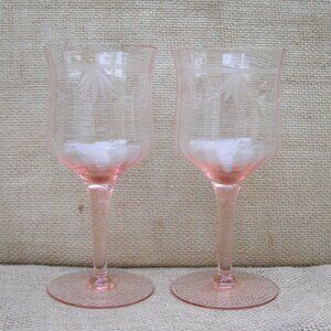 Morgantown Pink Optic Panel Depression Water Wine Glasses
